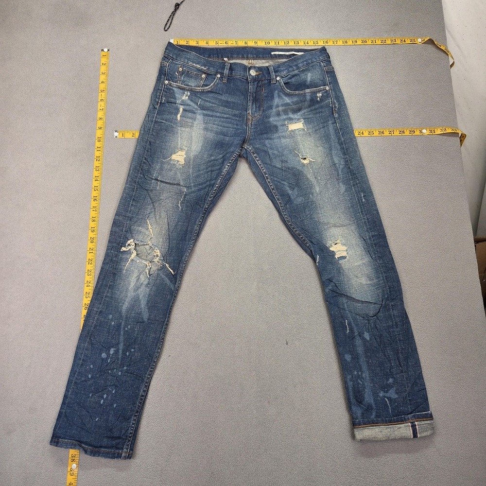 Zara Woman Jeans Womens Blue Selvedge Thrashed‎ Destroyed Patched Fits 32x28